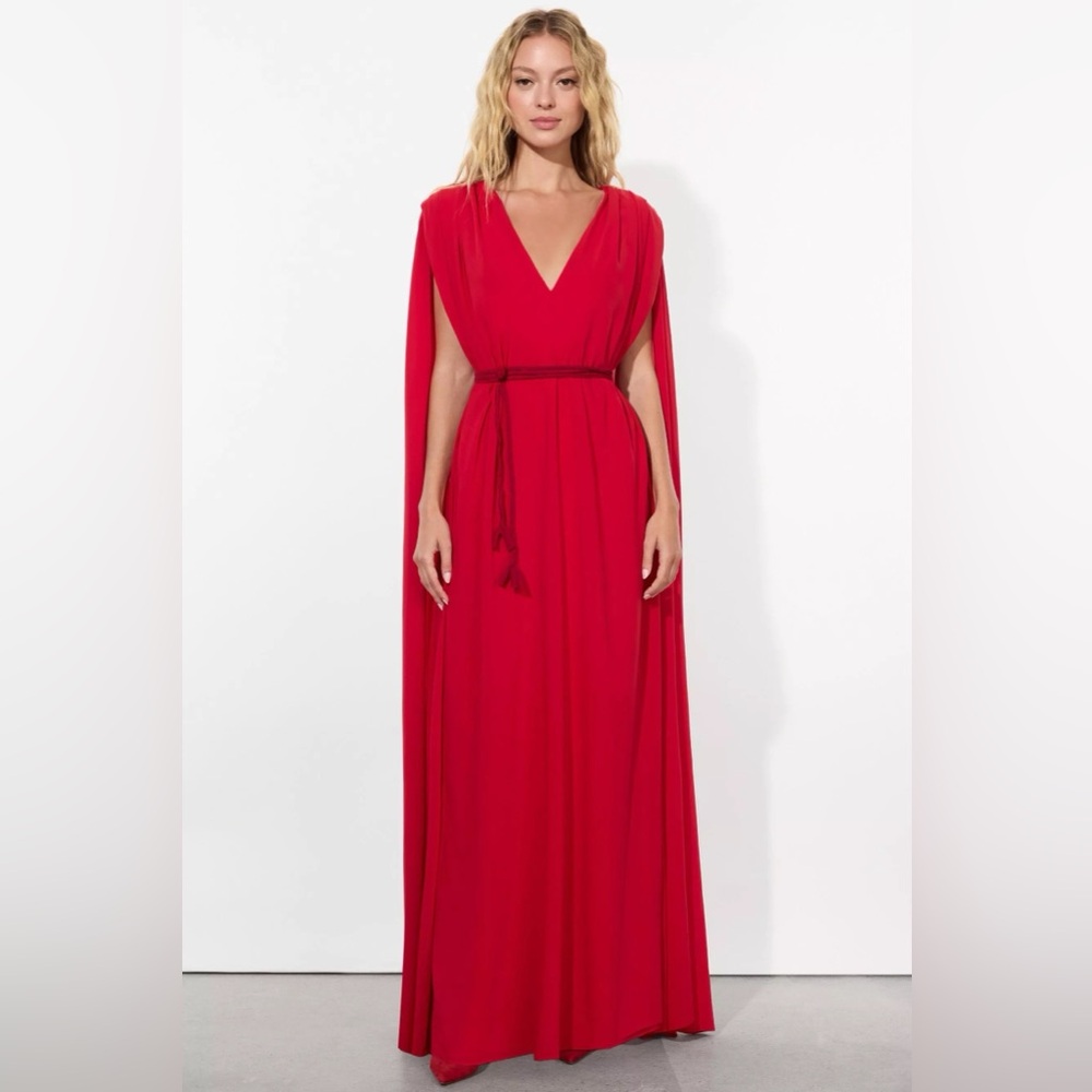 NWT $895 Alice and Olivia Zenaida Maxi Cape Dress Bright Ruby - Picture 4 of 5